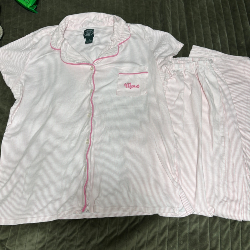 Vintage Laura Ashley Embroidered “mom” Laura Striped Pajamas